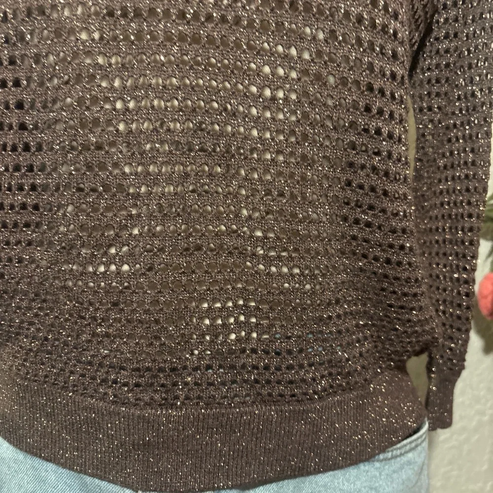 Express Brown Open-Weave Scoop Neck Sweater - Picture 3 of 6